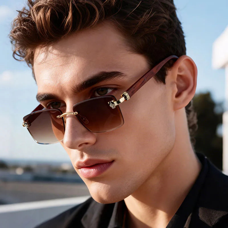 2026 Wooden Rimless Sunglasses Women Trendy Retro UV400 Protection Square Sunglass Men Brand Design Fashion Glasses Dropshipping