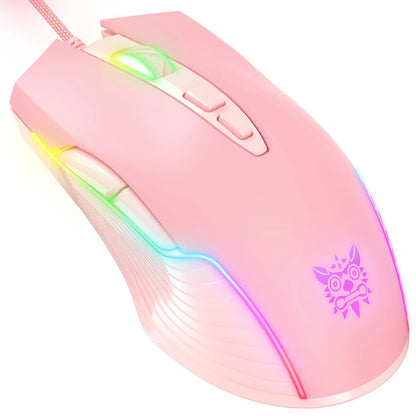 Mouse da gaming cablato ONIKUMA, 6 livelli regolabili, 6400 DPI, 7 pulsanti programmabili, 7 modalità di illuminazione RGB, design ergonomico per gamer PC