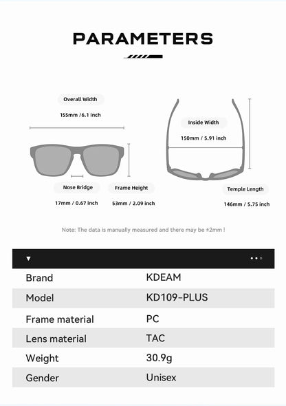 KDEAM XXL Size Men's Polarized Sunglasses Outdoor Sports Goggles Overall Width 155mm Extra Large Sunglass