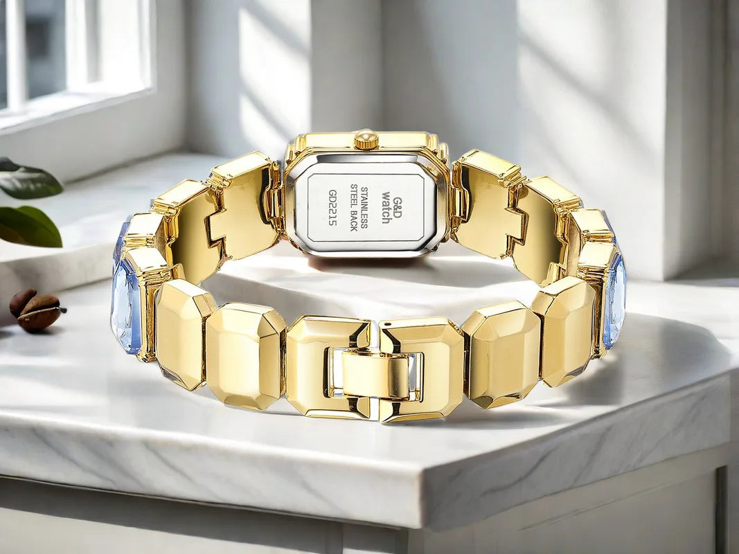 Ladies Wrist Watch Small Golden Square Quartz For Women Bracelet Watches Top Brand Luxury Diamond Fashion Women's Watch 2024
