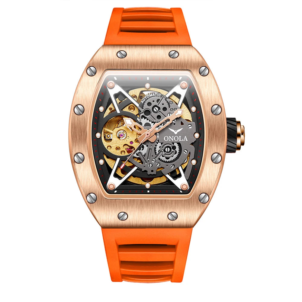 ONOLA Luxury Automatic Watch Men Fashion Hollow Silicone Waterproof Mechanical Watch Men Military Sports Watch Clock