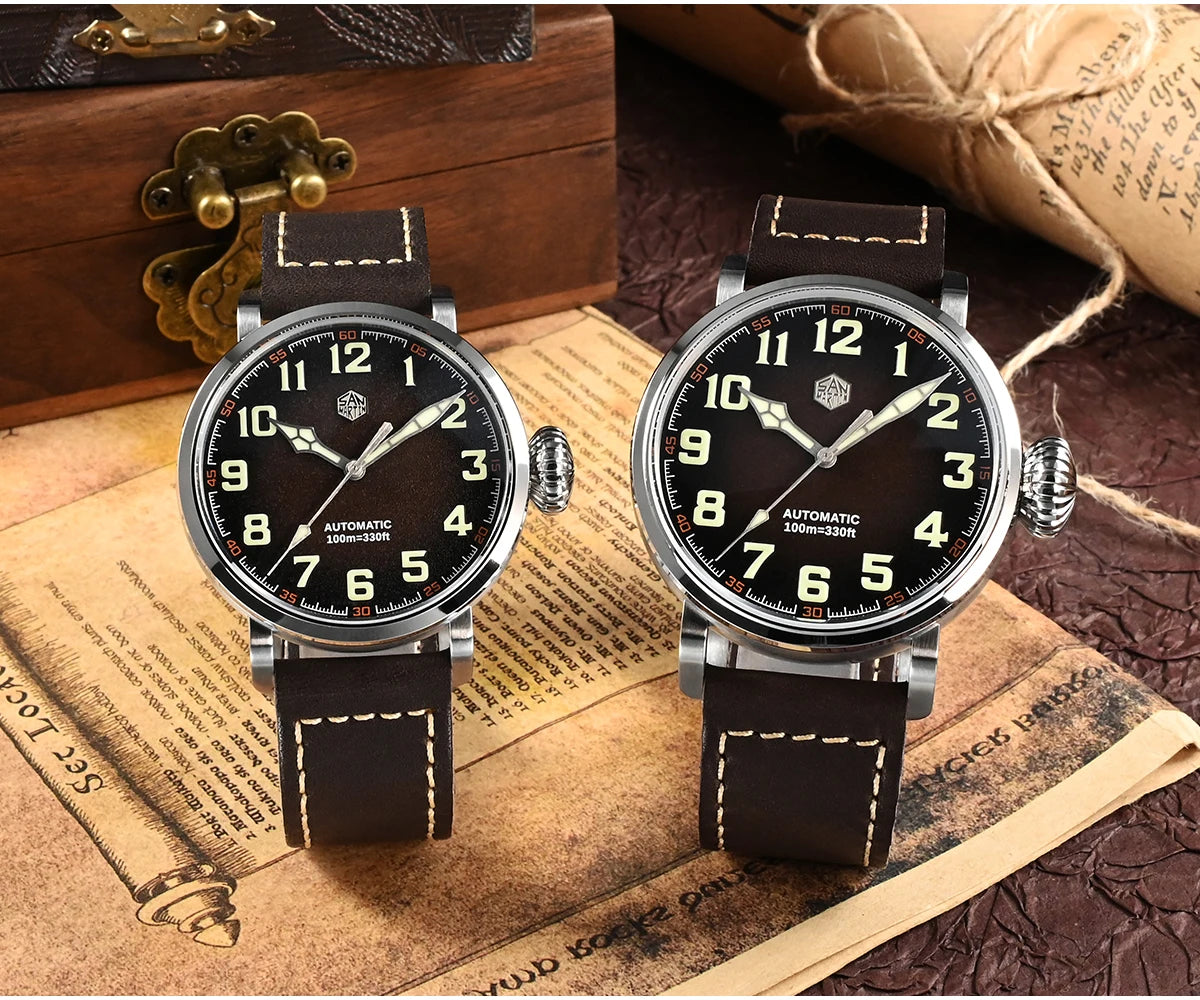 San Martin Fashion Men's Watch 40mm Pilot Automatic Mechanical YN55 PT5000 SW200 Stainless Steel Luminous Waterproof 100m