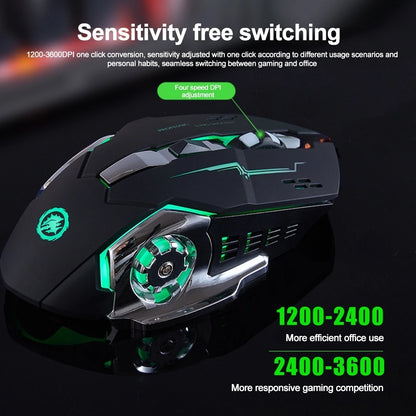 Dobíjecí bezdrátová herní myš pro počítač, tichá Bluetooth myš USB, mechanická e-sportovní podsvícená PC Gamer myš pro počítač