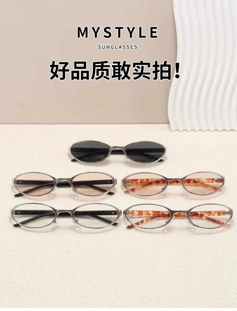Retro Oval Design Sunglasses Women 2026 New Y2K Small Metal Frame UV400 Protection Vintage Punk Sun Glasses Fashion Eyewear
