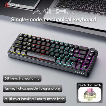 AJAZZ AK690 65% Mechanical Keyboard Full-key Hot-swap Wired USB Plug And Play Mixed Light 68 Keys Gaming Keyboard For Laptop PC