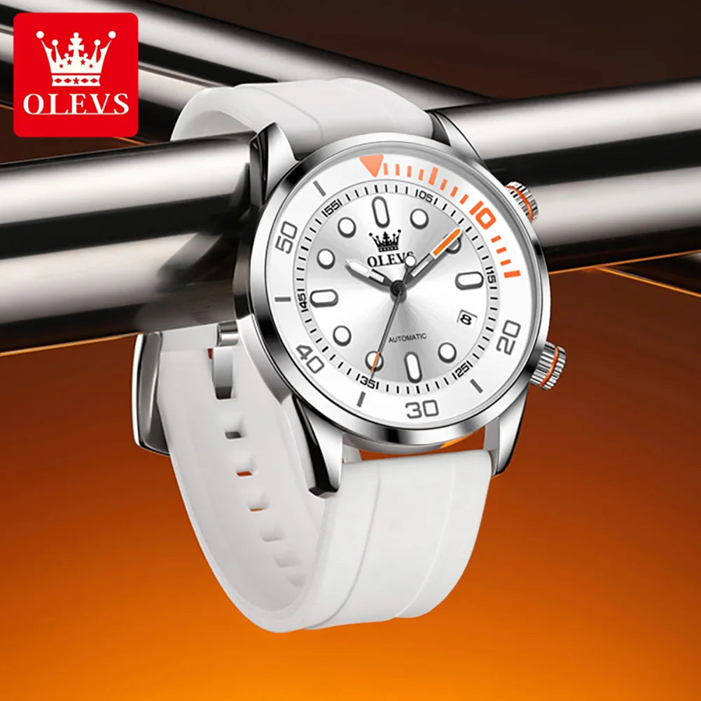 OLEVS Automatic Men's Watches Luxury Top Brand Green Water Ghost Diving Series Silicone Strap Original Mechanical Man Watch 6751