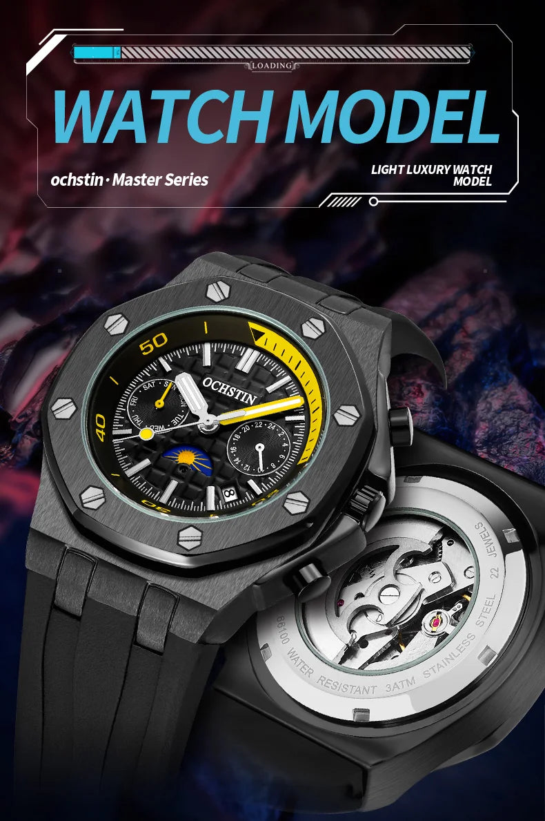 OCHSTIN Automatic Men Watches Luxury Designer Octagon Bezel Mechanical Date Day Night Dial Luminous Male Trendy Sport Wristwatch