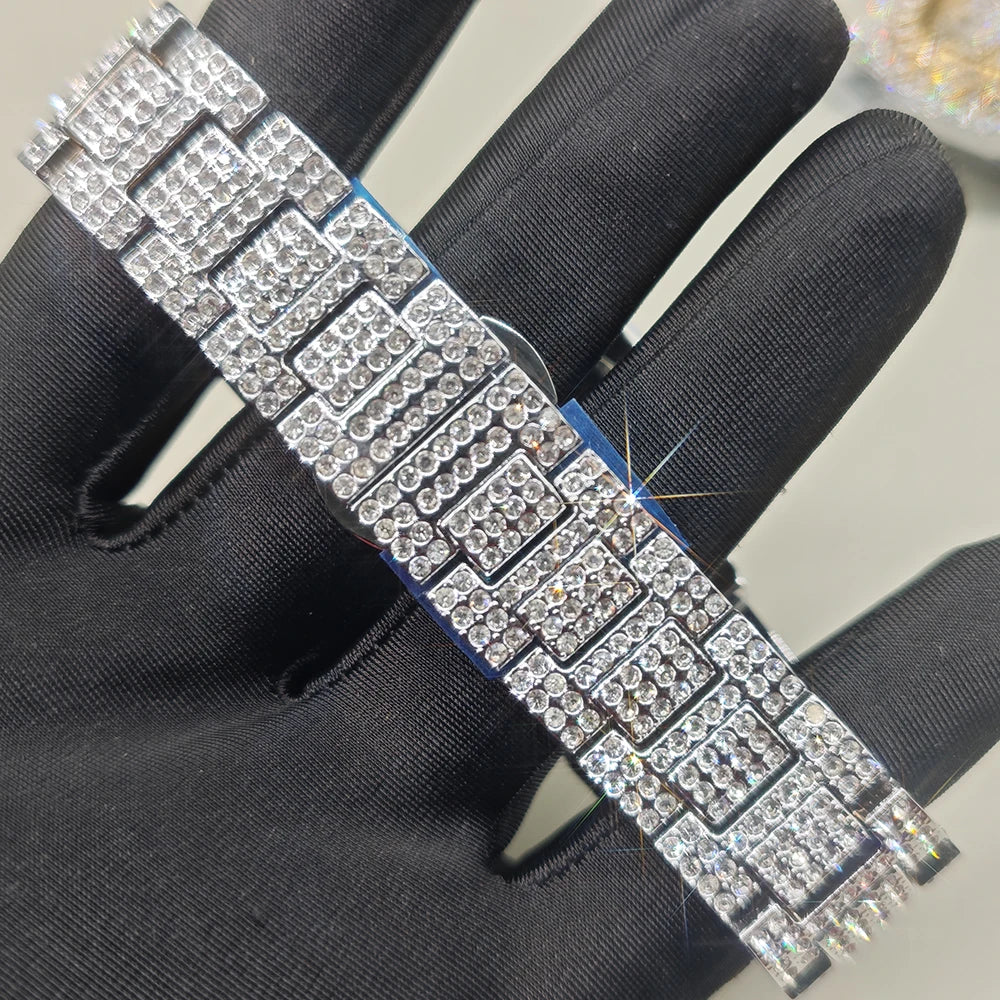 Luxury Brand Men Quartz Watch Fashion Square Hip Hop Diamond Out Sparkling Jewelry Waterproof Stainless Steel Wristwatch Man New