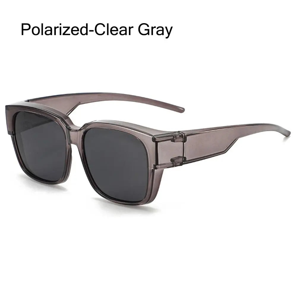 Polarized Fit Over Glasses Sunglasses for Women Men, Trendy Square Wrap Around Shades for Driving Riding, UV Protection