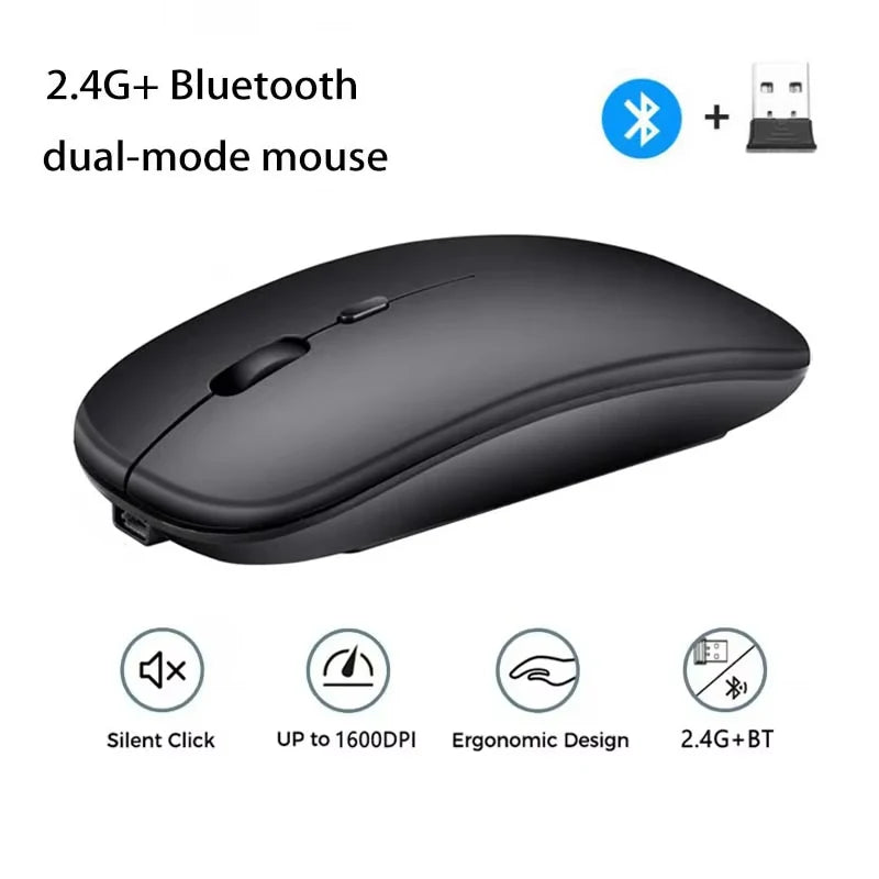Rechargeable Wireless Mouse Bluetooth 2.4GHz Dual Mode, Silent Ergonomic Wireless Mouse with Adjustable DPI, USB Rechargeable Mouse for PC, Laptop, Mac & Tablet