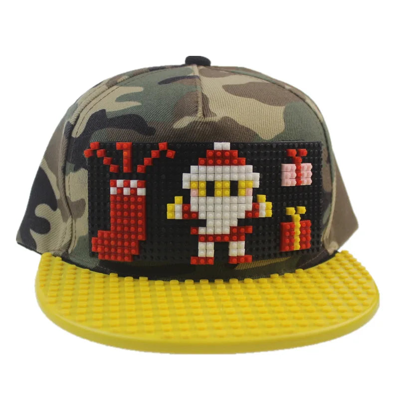 Șepci de baseball cu imprimeu cartoon patchwork, blocuri DIY, șepci snapback, șepci hip-hop pentru bărbați și femei, șepci detașabile cu pixeli, șepci „dad hats”, pentru copii și adulți