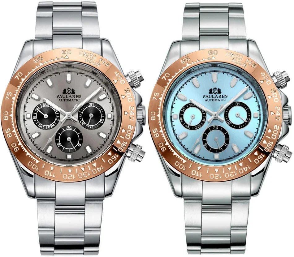 Automatic Mens Watch Mechanical Self Wind Movement Gold Black Stainless Steel Diamonds Stone Sports Luxury Fashion Watches
