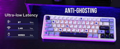 Teclado mecânico EPOMAKER x AULA F65 com layout 65%, hot-swap, montagem gasket e ligação com fios/Bluetooth/2.4G sem fios para Mac/Win