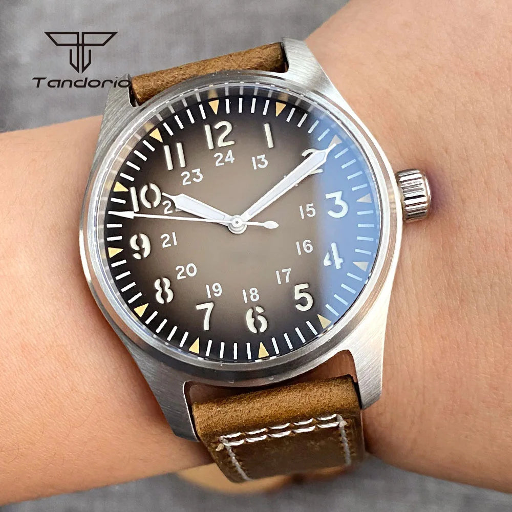 Tandorio 39mm Pilot Men's Diving Automatic Watch AR Sapphire Miyota8215/PT5000 Movt Mechanical Steel Wristwatch 20BAR Green Lume