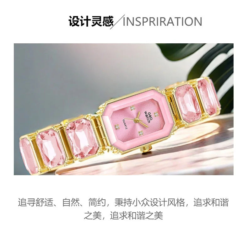 Ladies Wrist Watch Small Golden Square Quartz For Women Bracelet Watches Top Brand Luxury Diamond Fashion Women's Watch 2024