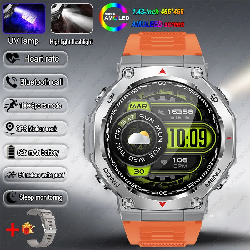 New T-Rex 3 Military Outdoor Sports Smart Watch Men GPS Motion Track 5 ATM Waterproof Heart Rate HD Bluetooth Call Smart Watch