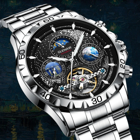 Orologio da uomo GLENAW Design, top brand, lusso fashion business, automatico, impermeabile, meccanico