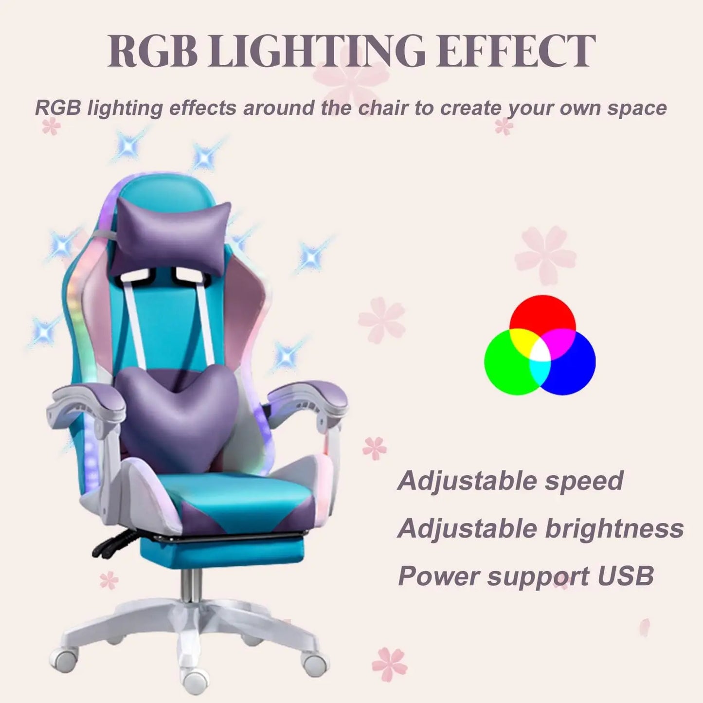 RGB LED Gaming Chair for Adults, Ergonomic Video Game Chair with Speakers, Lumbar Support Office Chair Reclining Computer Chair