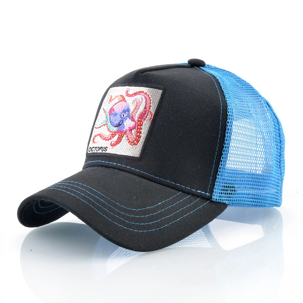 Czapka baseballowa unisex z naszywką z ośmiornicą dla mężczyzn i kobiet – czapka typu snapback na cztery pory roku, czapka typu trucker, czapka sportowa na świeżym powietrzu, oddychająca, codzienna