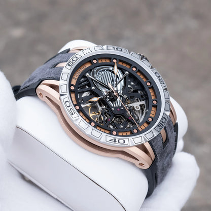 OBLVLO Men's Two Tone Big Skeleton Dial Mechanical Automatic Watch Luminous Waterproof Rubber Band Machinery Clock RD-903