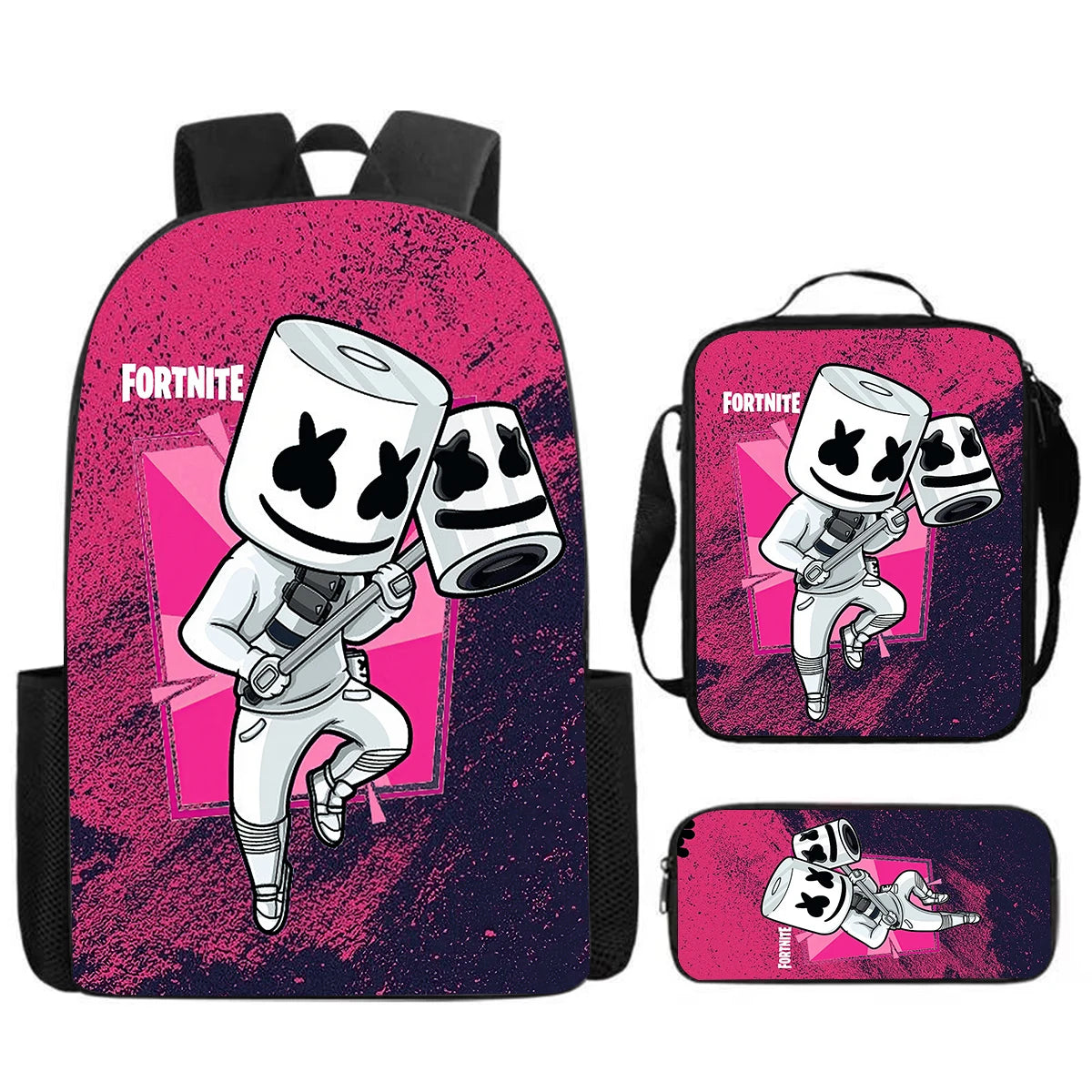 Fortnite Cartoon 3pcs Set, Large Capacity Suitable for Boys and Girls Aged 5-8, Includes Backpack, Dinner Bag, and  Pencil Case