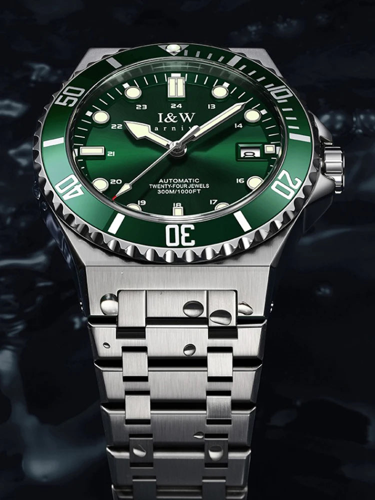 IW Luxury Brand Automatic Mechanical Sports Diving Watch Red Blue Bezel Steel Sapphire Luxury Men's Watches 300M Waterproof
