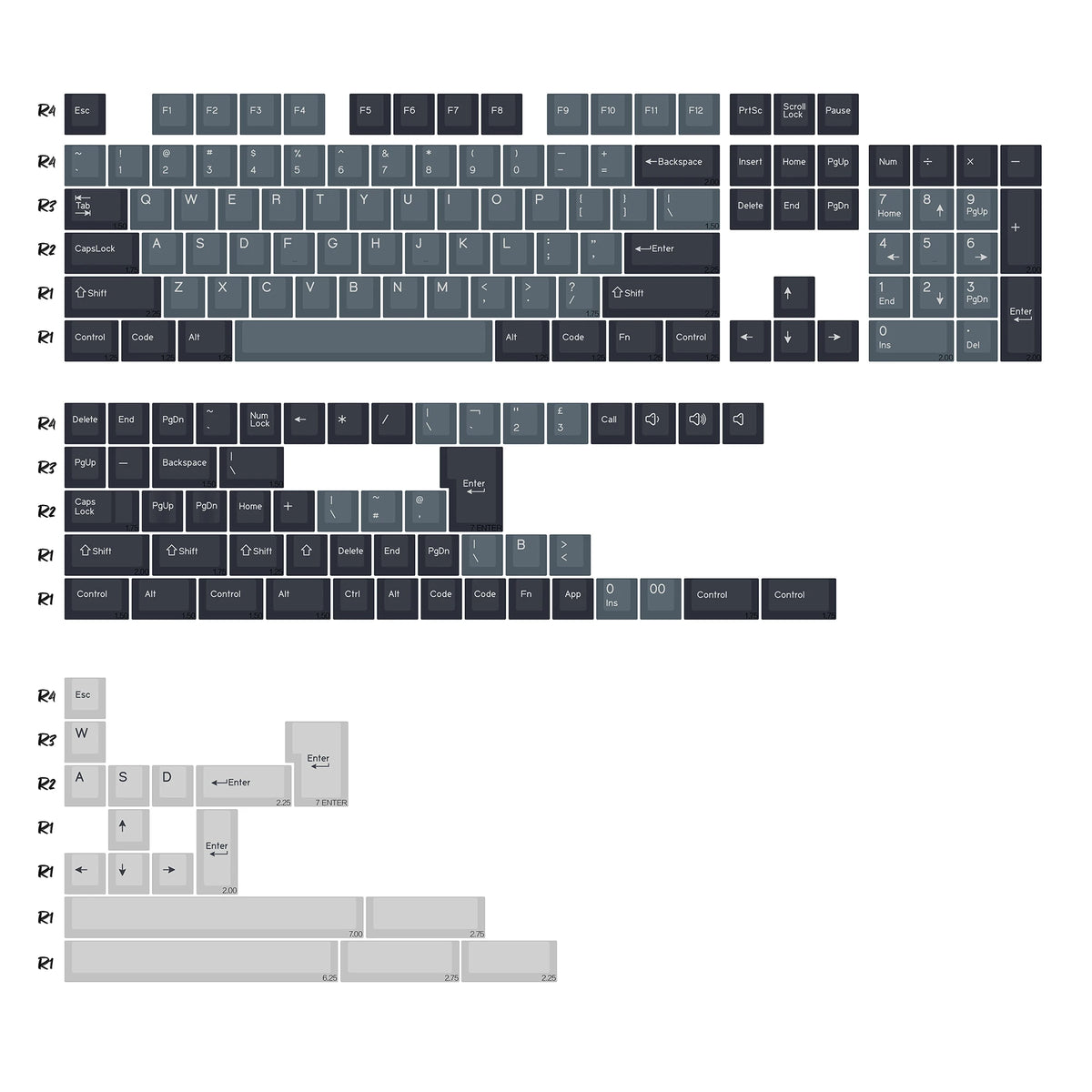 KBDiy GMK WOB Keycap Cherry Profile Double Shot PBT ISO 7u Black and White Keycaps For Mechanical Keyboard Retro Gaming Key Cap