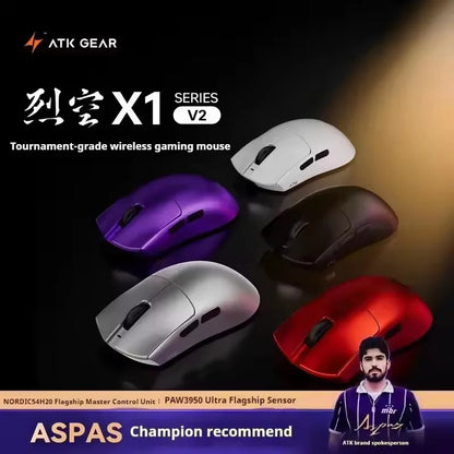 Mouse wireless ATK Blazing Sky X1 V2 Ultimate Dual Mode ultraleggero PAW3950 Ultra Dual 8K HZ a bassa latenza con ergonomia personalizzata