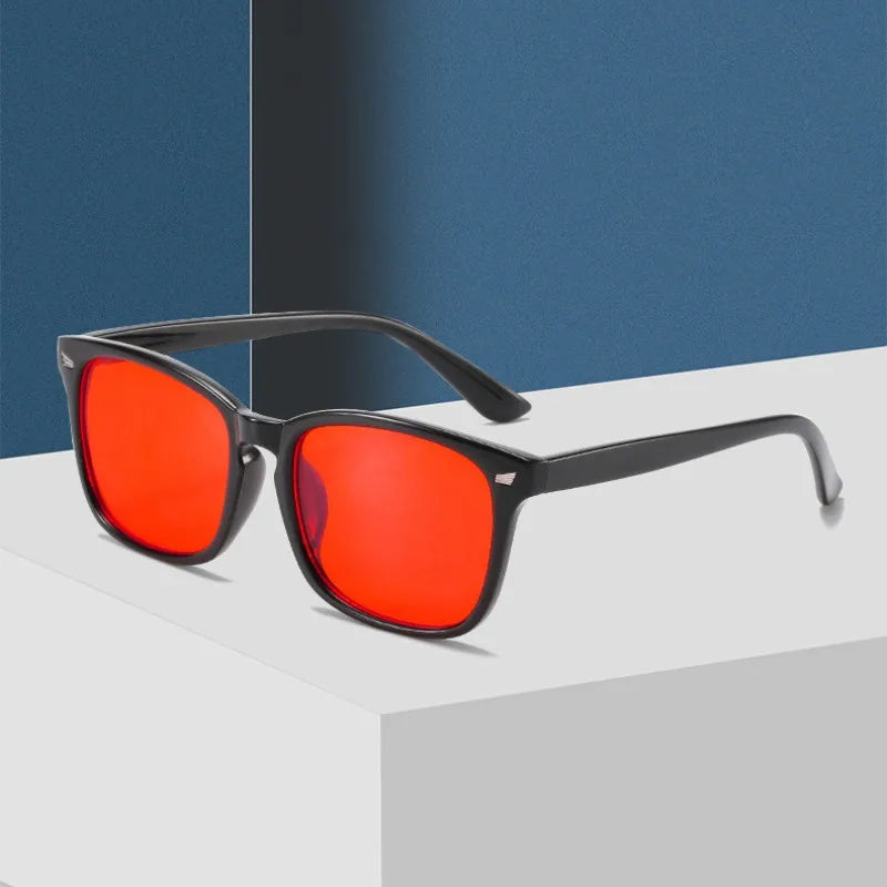 Men's Unique Style Square Glasses with Red Lenses and Anti Blue Light Function Very Suitable