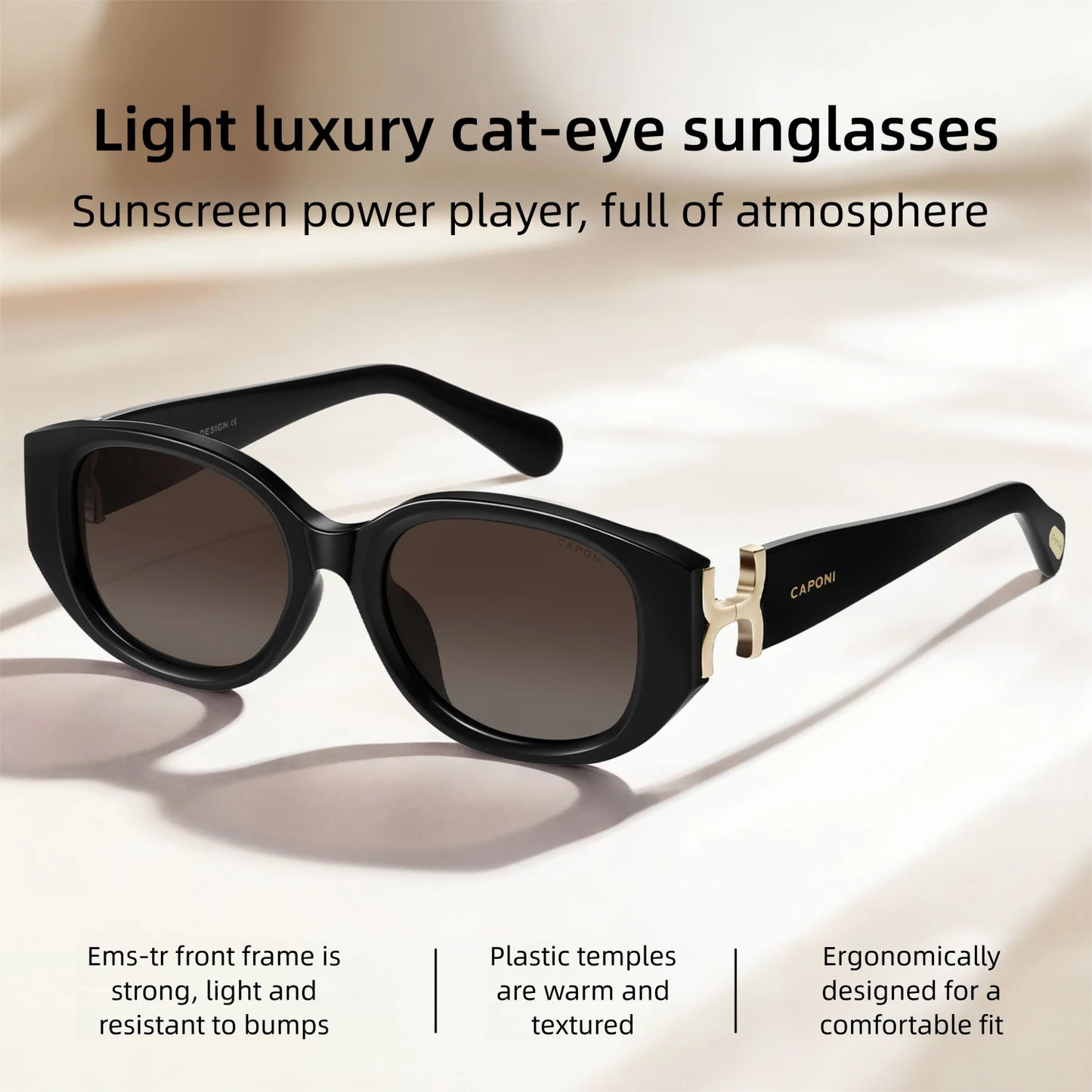 CAPONI New Polarized Women Sunglasses Fshion Luxury Acetate Outdoor Original Design Eyewear UV400 Protection Brown Shade CP36023