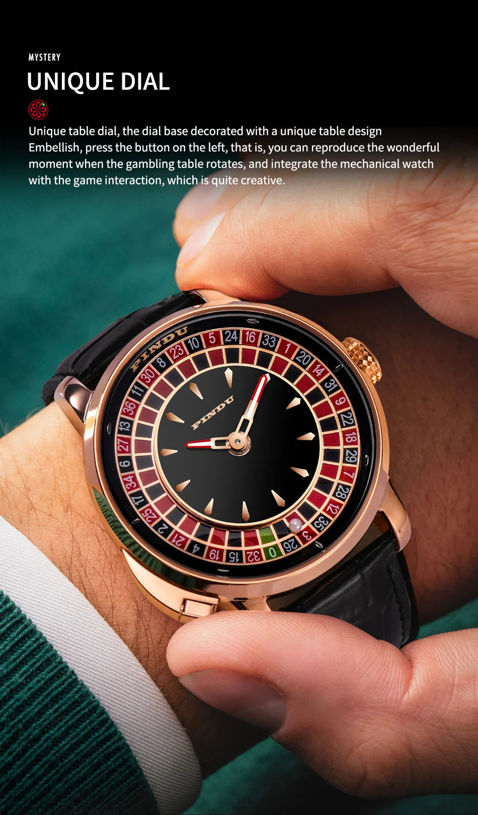 PINDU Watch Top Brand Luxury Upgraded Version Button Roulette Men's Mechanical Watch Stainless Steel NH35A Sapphire Glass Watch