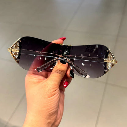 Luxury y2k Rimless Women's Sunglasses with Rhinestone Letters Brand Designer Sun Glasses for Outdoor UV400 Lunettes de soleil