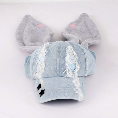 New MinJi Haerin OMG Stage Long Rabbit Ear Hat Y2K Style Denim Blue Baseball Cap Fashion Hip-Pop Cap Couple Birthday Gifts