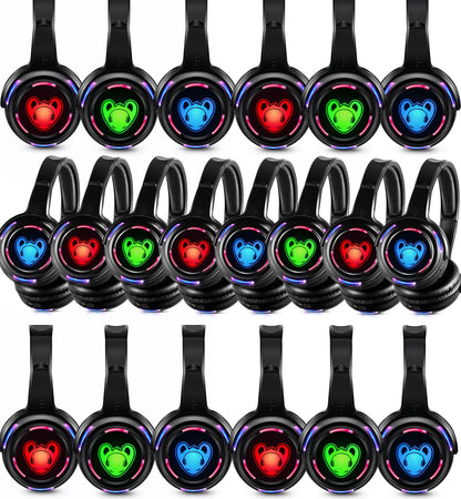 Auscultadores sem fios Silent Disco RF LED DJ Party 863–865MHz/915MHz com iluminação LED de 3 canais e bateria de 10H