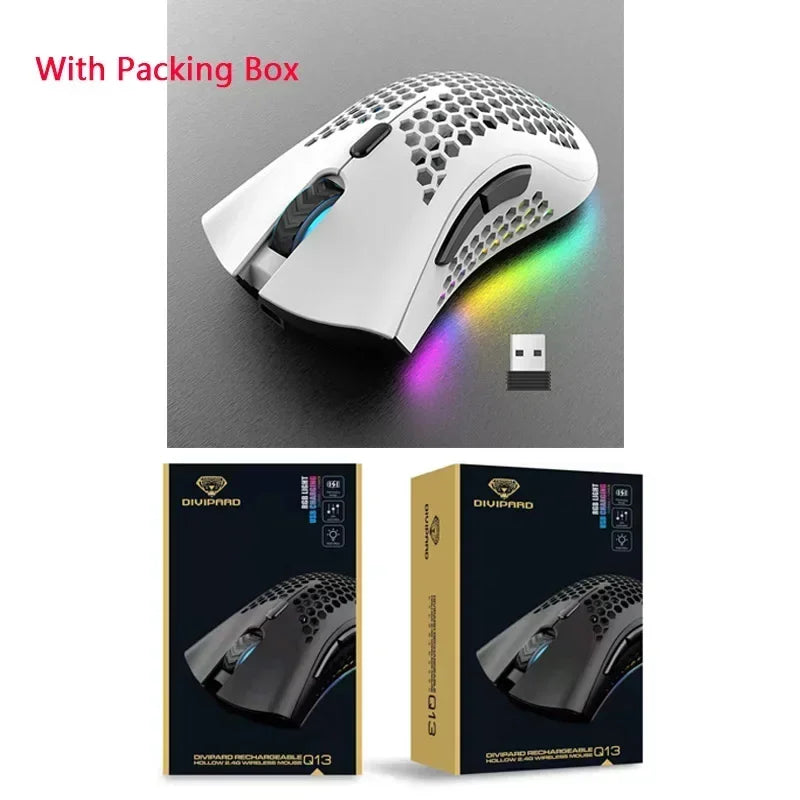 BM600 Wireless Gaming Mouse USB 2.4GHz Rechargeable RGB Wireless Mouse, Ergonomic Honeycomb Optical Mouse for PC, Laptop & Office