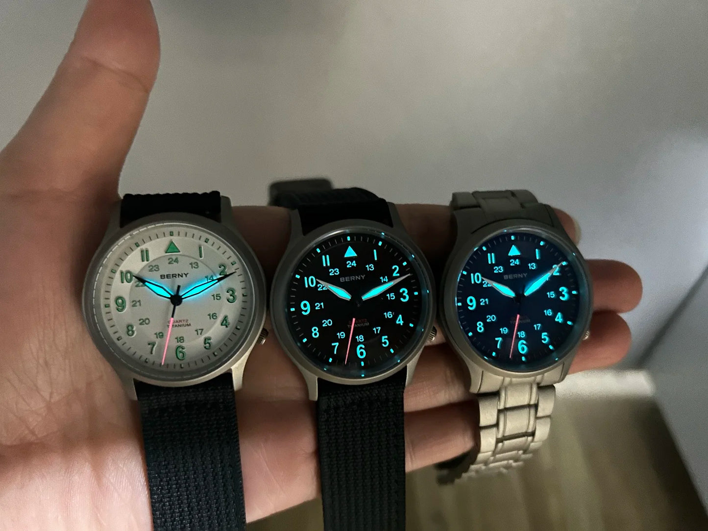 BERNY Full Titanium Watches for Men Outdoor Quartz Men's Field Wristwatch VH31 Super Luminous Sapphire Easy Read Watch