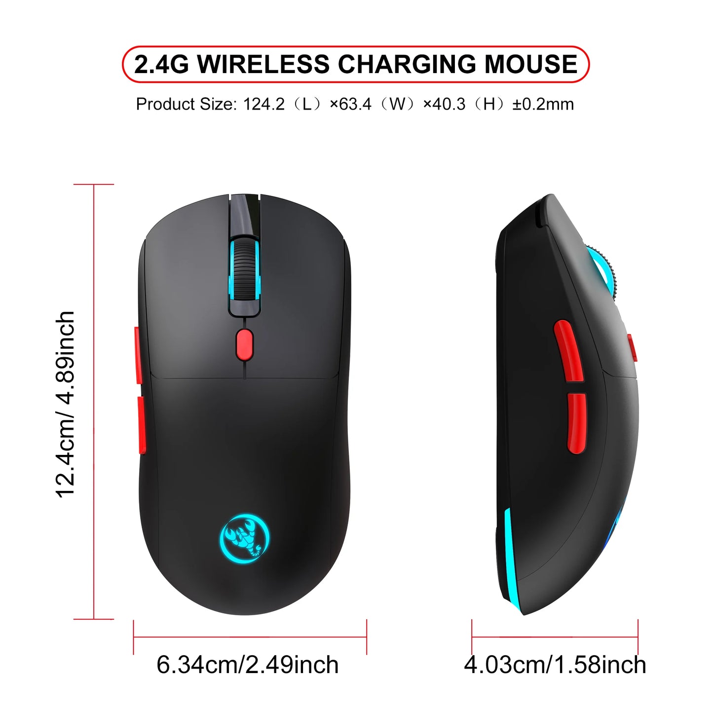 Rechargeable 2.4G USB Wireless Mouse, RGB Wireless Mouse with 3600 DPI, Ergonomic Rechargeable Wireless Mouse for Laptop, PC, Home Office & Gaming