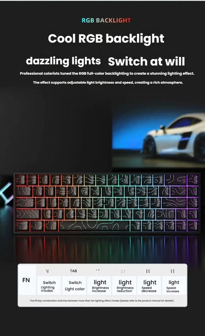 Teclado mecânico portátil com fio K61, Phantom RGB colorido, resposta de nível gaming, design ergonómico, adequado para gaming e escritório