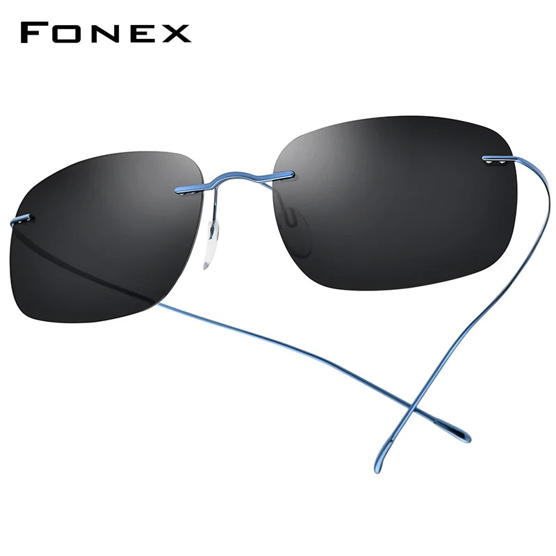 FONEX Titanium Rimless Sunglasses Men Austria Ultralight Frameless Square Polarized Sun Glasses for Women Japanese Shades 85694
