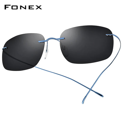FONEX Titanium Rimless Sunglasses Men Austria Ultralight Frameless Square Polarized Sun Glasses for Women Japanese Shades 85694