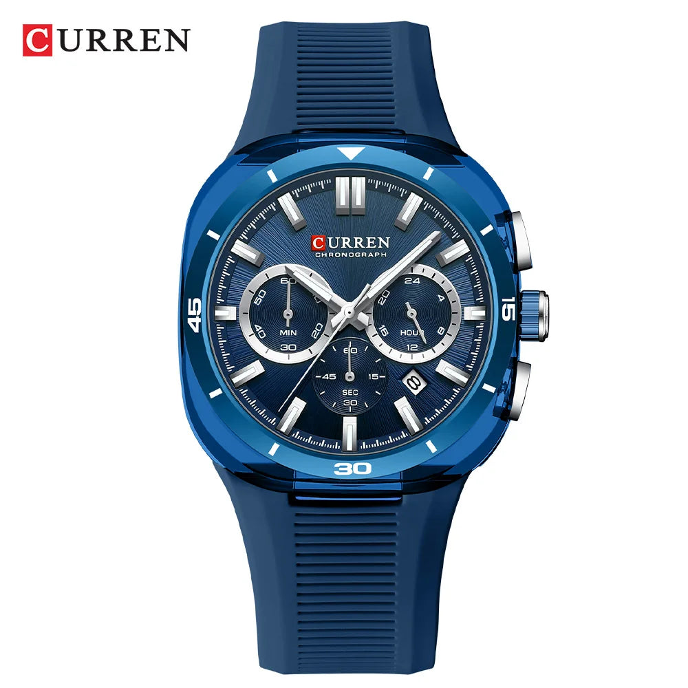 CURREN herenhorloge – Nieuw luxe quartzmodel, siliconen band, sportieve stijl, multifunctioneel, waterdicht, verlicht, met datumweergave en chronograaf.