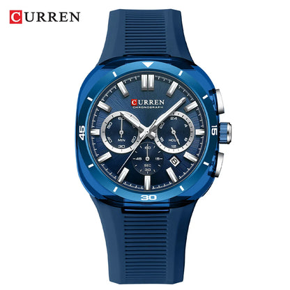 CURREN herenhorloge – Nieuw luxe quartzmodel, siliconen band, sportieve stijl, multifunctioneel, waterdicht, verlicht, met datumweergave en chronograaf.