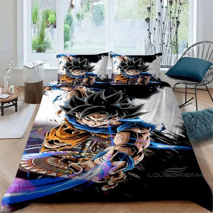 Cartoon/Anime Son Goku Dragon Ball Themed Printed Bedding Set: This soft and comfortable set includes a duvet cover and pillowca