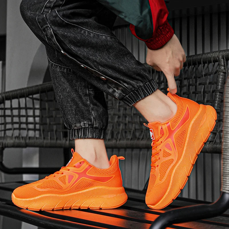 Fashion Platform Men's Running Shoes Trendy Casual Knit Breathable Orange Sneakers Men Outdoor Sports Non-slip Jogging Shoes Man