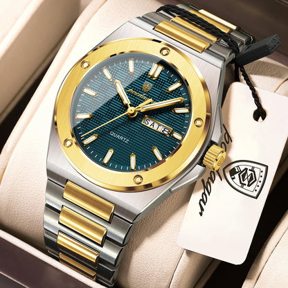 POEDAGAR Business Men Clock Date Week Stainless Steel Luxury Man Wristwatch Waterproof Luminous Sport Quartz Men's Watches Reloj