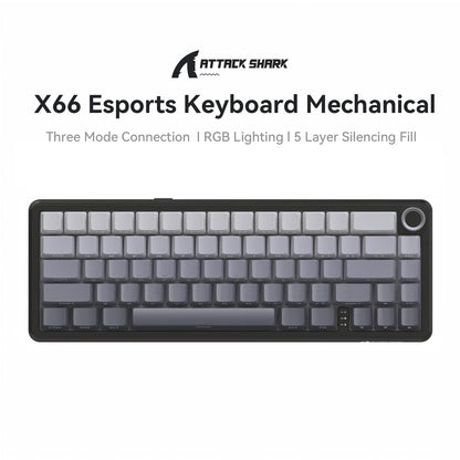 Teclado mecânico sem fios Attack Shark X66, layout compacto 65%, retroiluminação RGB, gasket, hot swap, Bluetooth, USB-C, PBT, bateria de grande capacidade