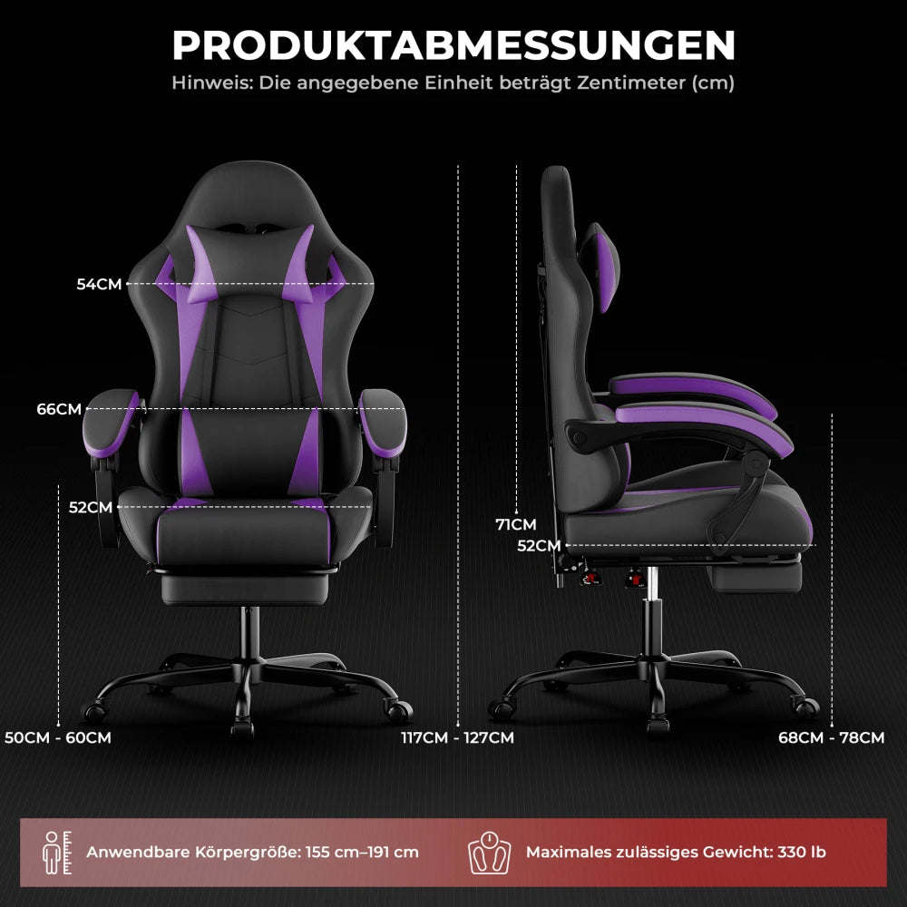 Gaming Chair Ergonomic Gaming Chair with Lumbar Pillow and Headrest, Gamer Chair Height Adjustable, Pc Chair for Adults Girls Boy,Black Purple