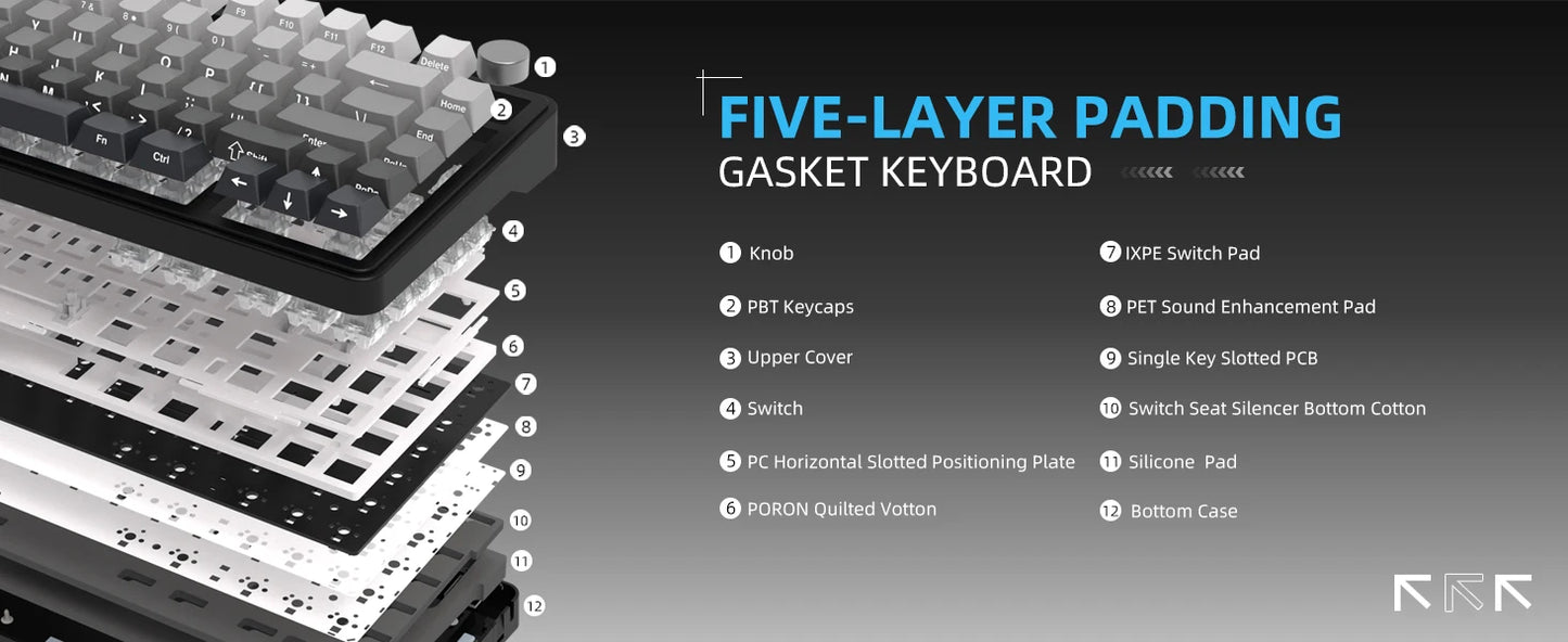 Teclado mecânico ATTACK SHARK X85 Tri-mode Gasket 75% com botão CNC, acolchoamento de 5 camadas, hot-swappable, retroiluminação RGB, NKRO