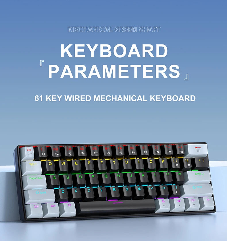 Teclado mecânico mini APAYADO K61, com fio, 61 teclas, Phantom RGB, interruptor mecânico vermelho/azul preto/branco para gaming, 60% portátil