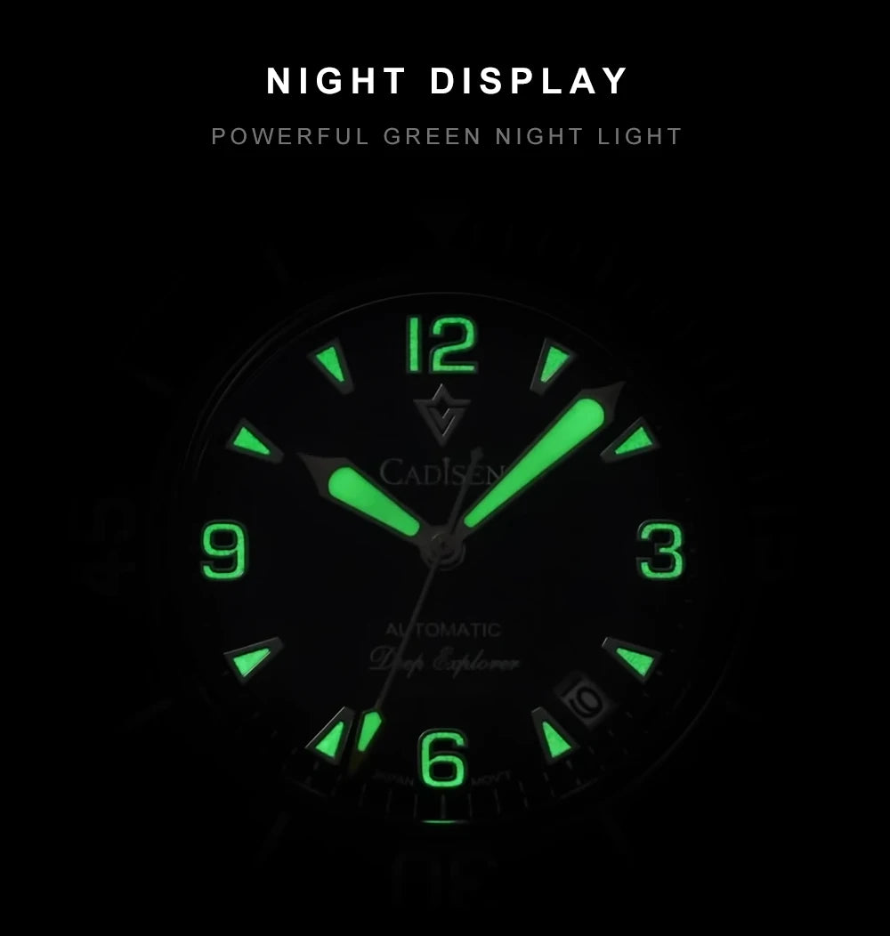 CADISEN Deep Explorer 2025 New Automatic Mechanical Watch Man Canvas Strap Wristwatch 8215 Luxury Luminous Waterproof Watches